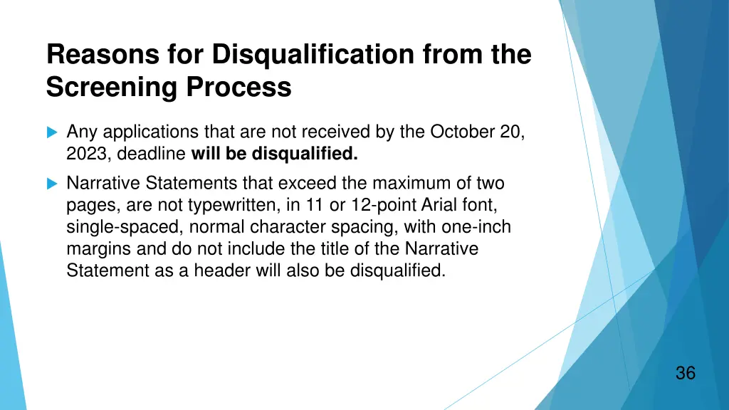 reasons for disqualification from the screening