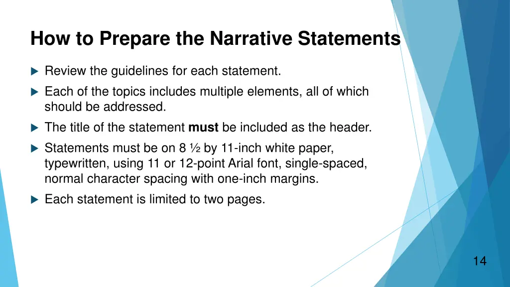 how to prepare the narrative statements