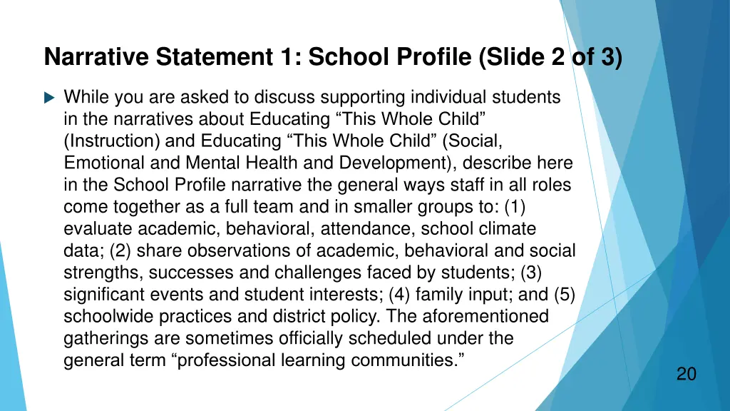 narrative statement 1 school profile slide 2 of 3