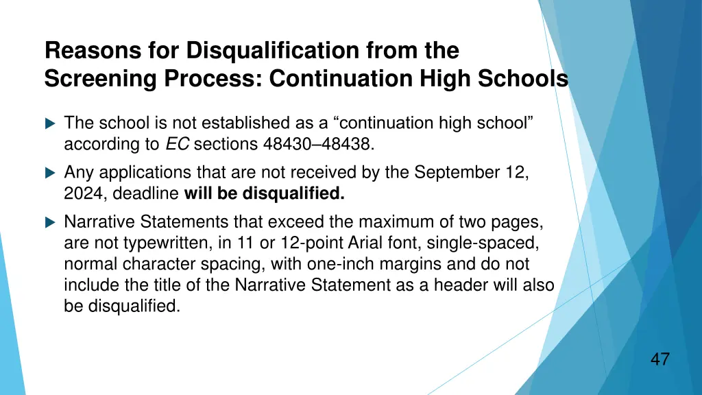 reasons for disqualification from the screening