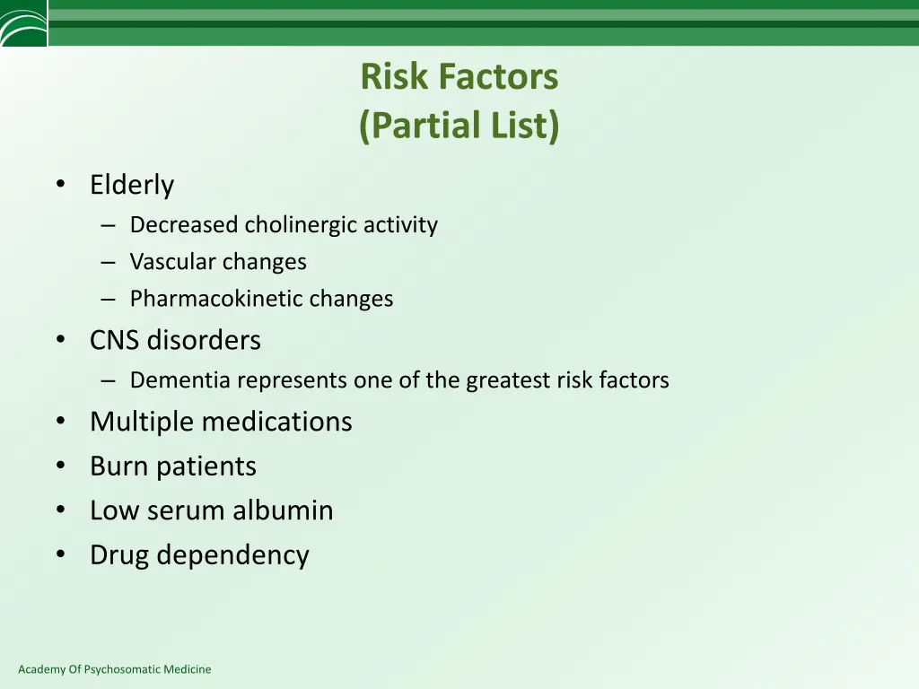 risk factors partial list