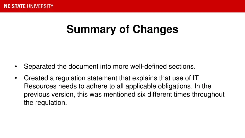summary of changes