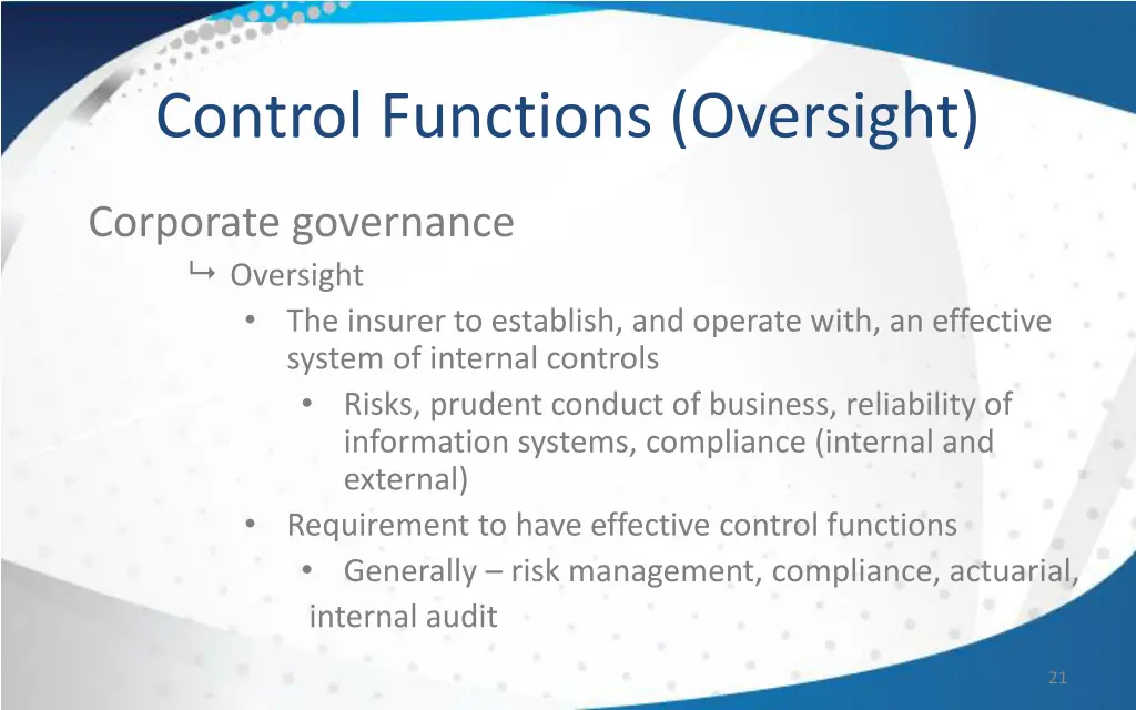 control functions oversight