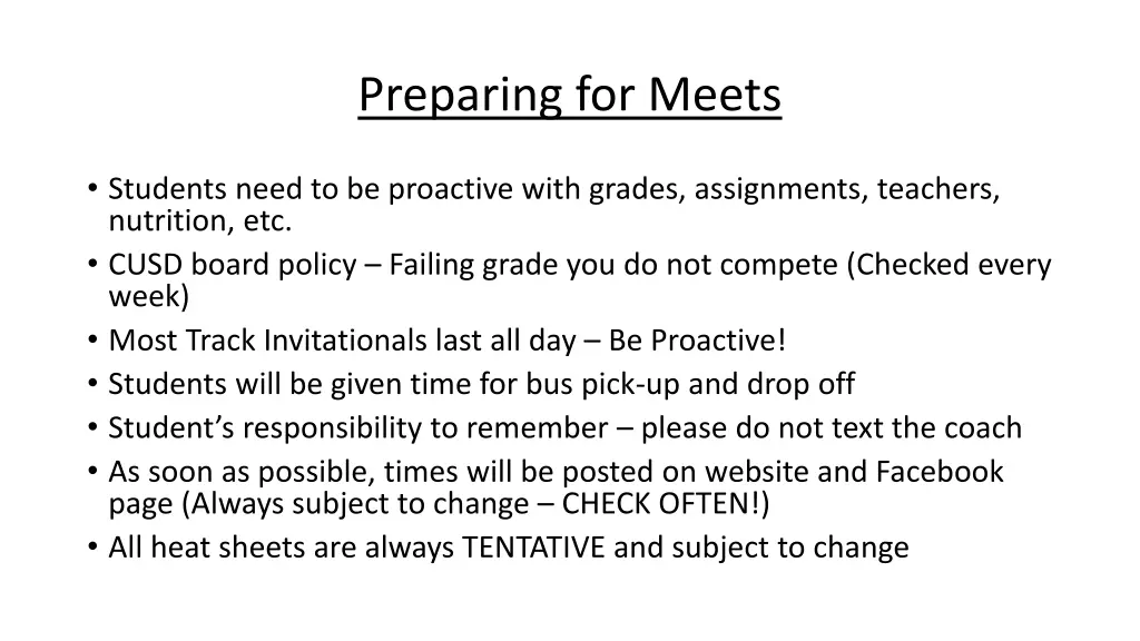 preparing for meets