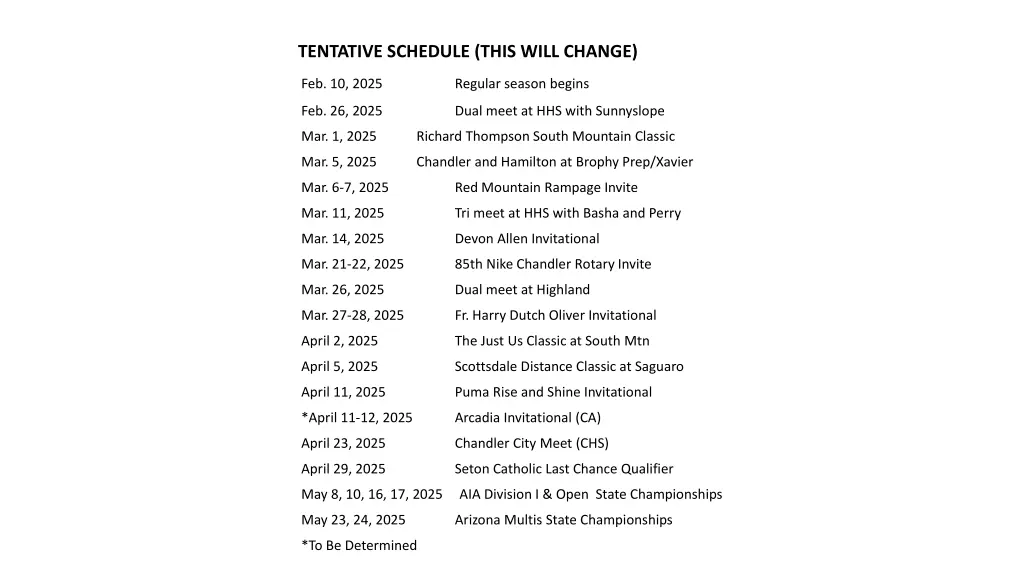 tentative schedule this will change