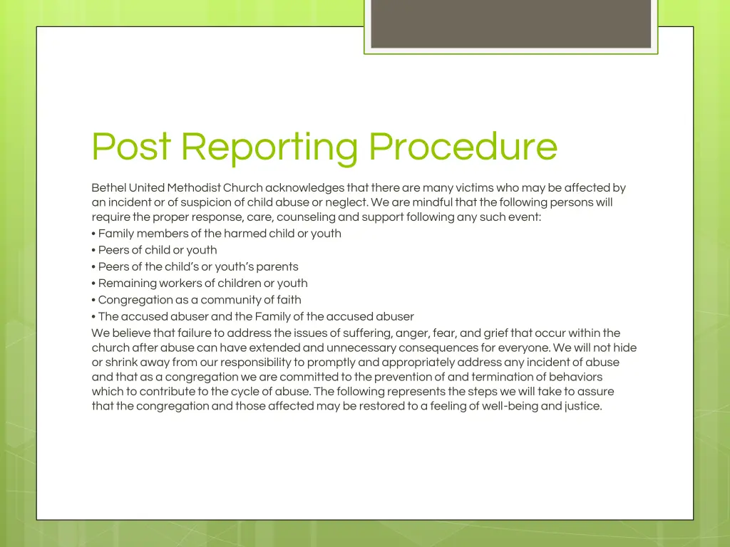 post reporting procedure
