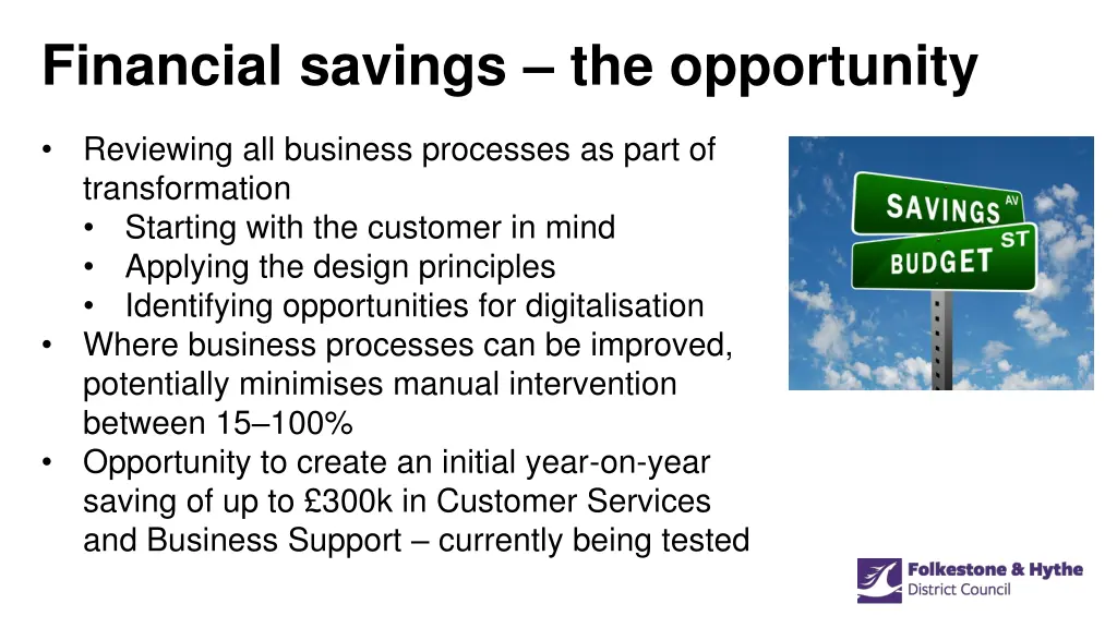 financial savings the opportunity