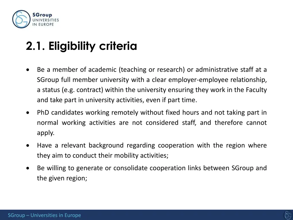 2 1 eligibility criteria