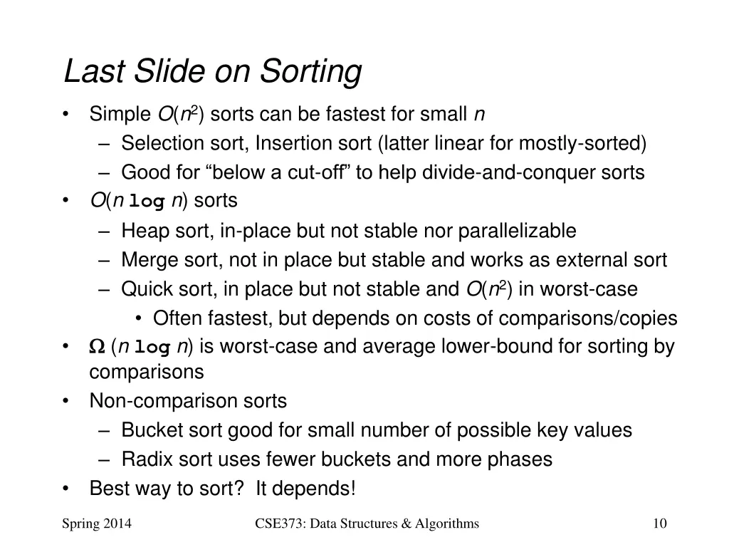 last slide on sorting