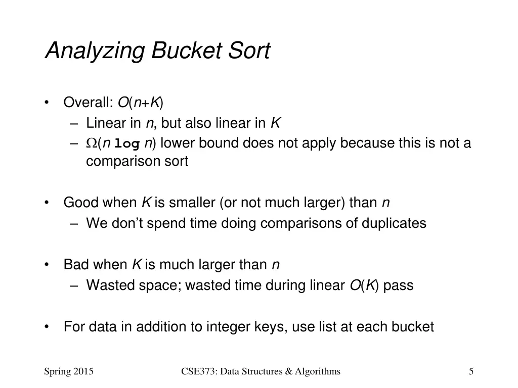 analyzing bucket sort