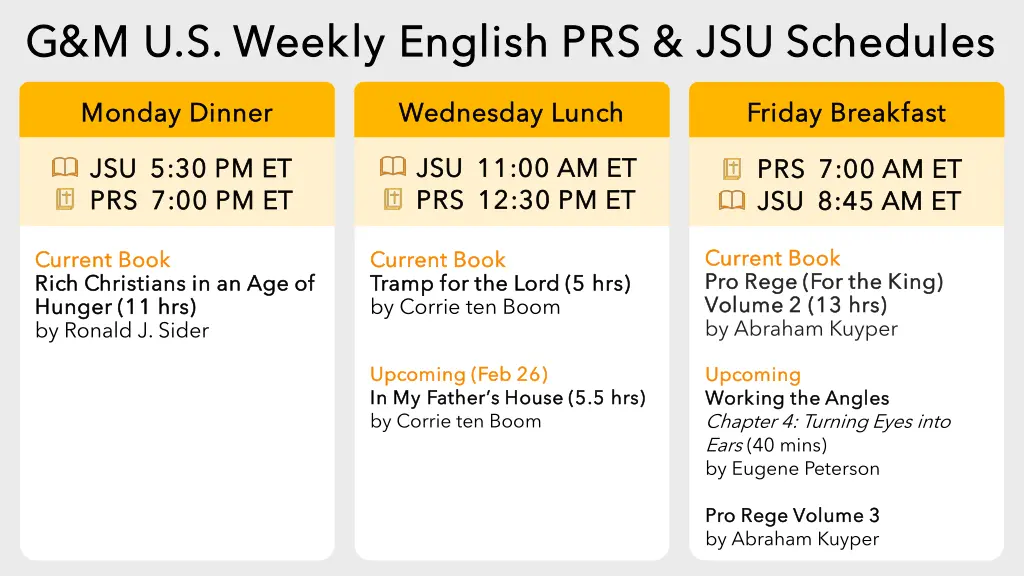 g m u s weekly english prs jsu schedules