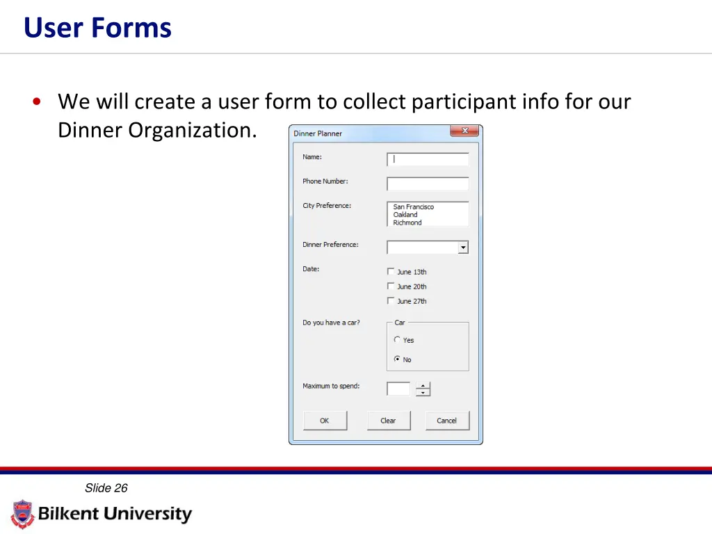 user forms