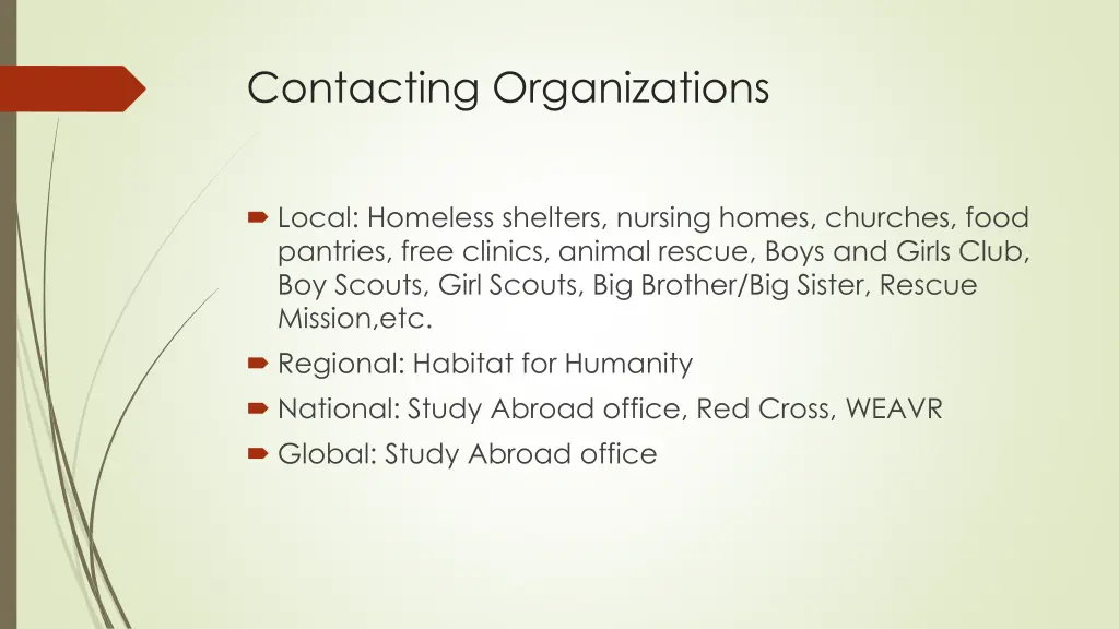 contacting organizations