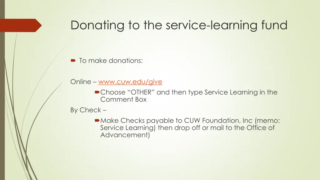 donating to the service learning fund