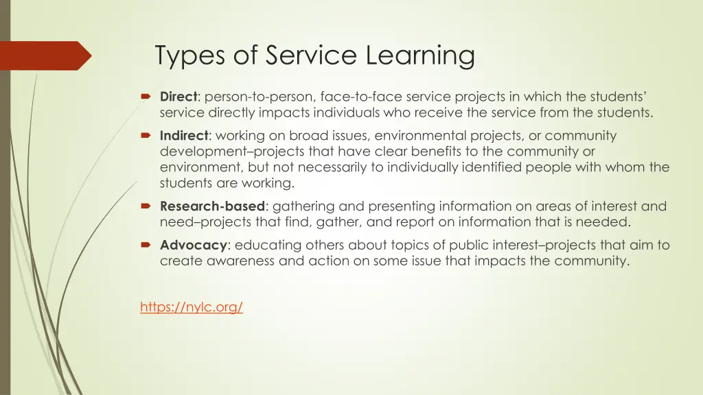 types of service learning