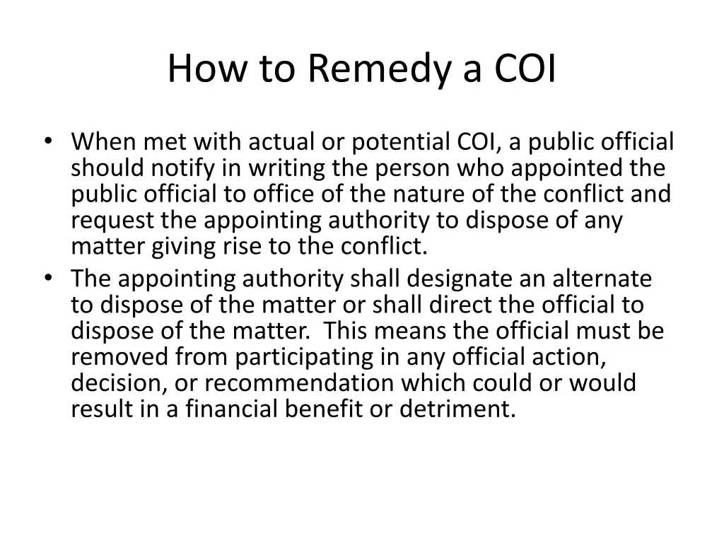 how to remedy a coi