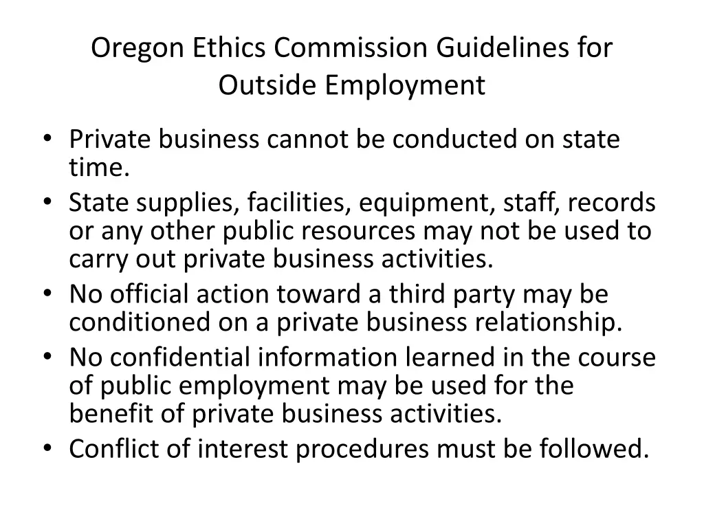 oregon ethics commission guidelines for outside