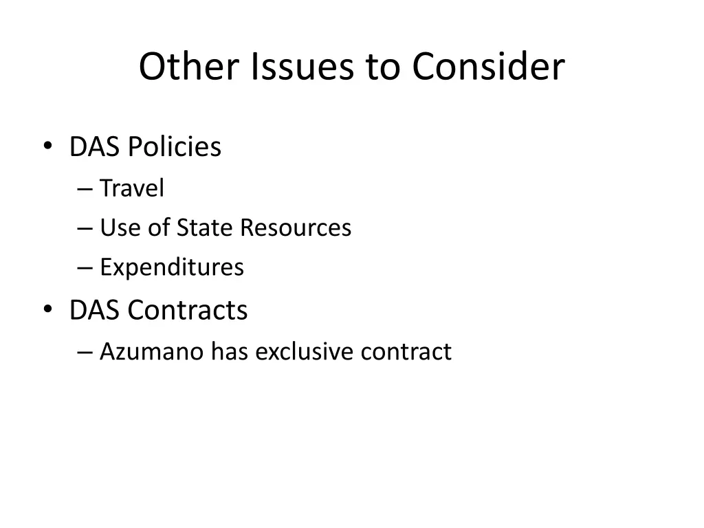 other issues to consider
