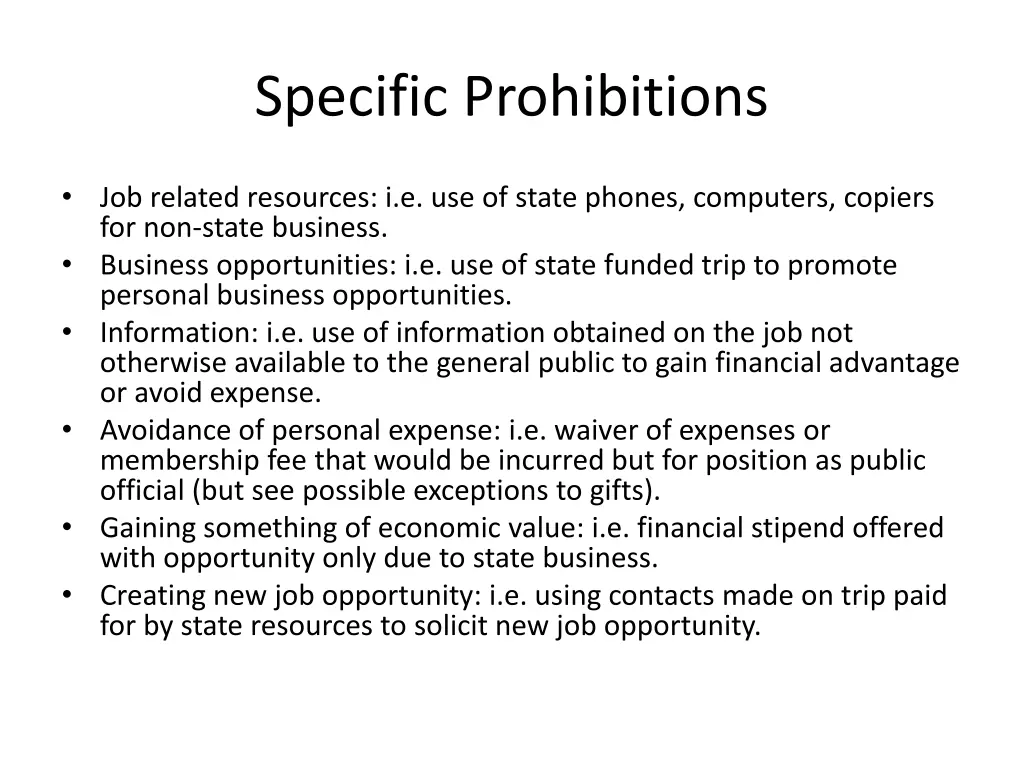 specific prohibitions