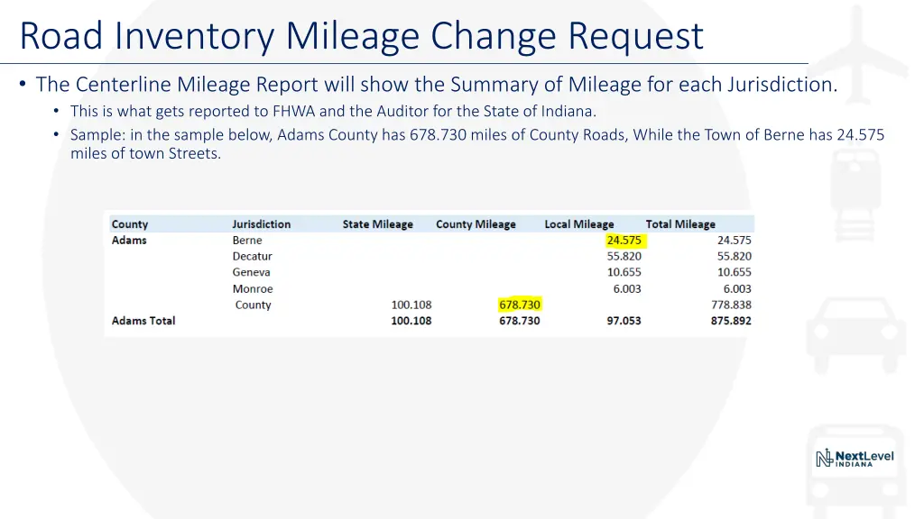 road inventory mileage change request 2