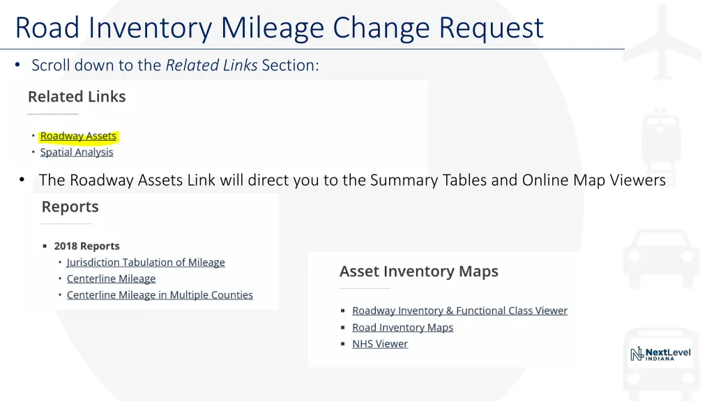 road inventory mileage change request scroll down