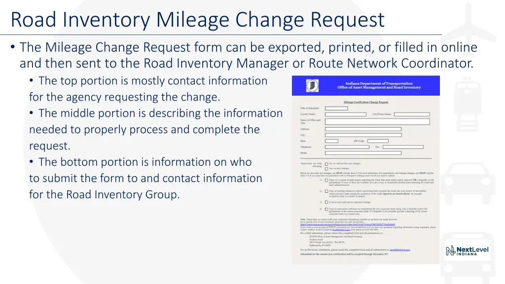 road inventory mileage change request the mileage