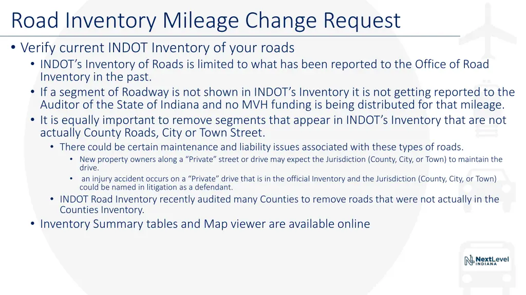 road inventory mileage change request verify