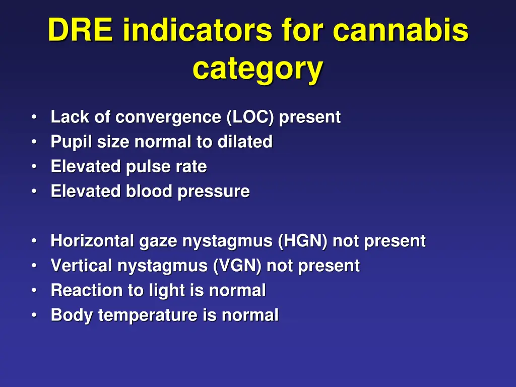 dre indicators for cannabis category