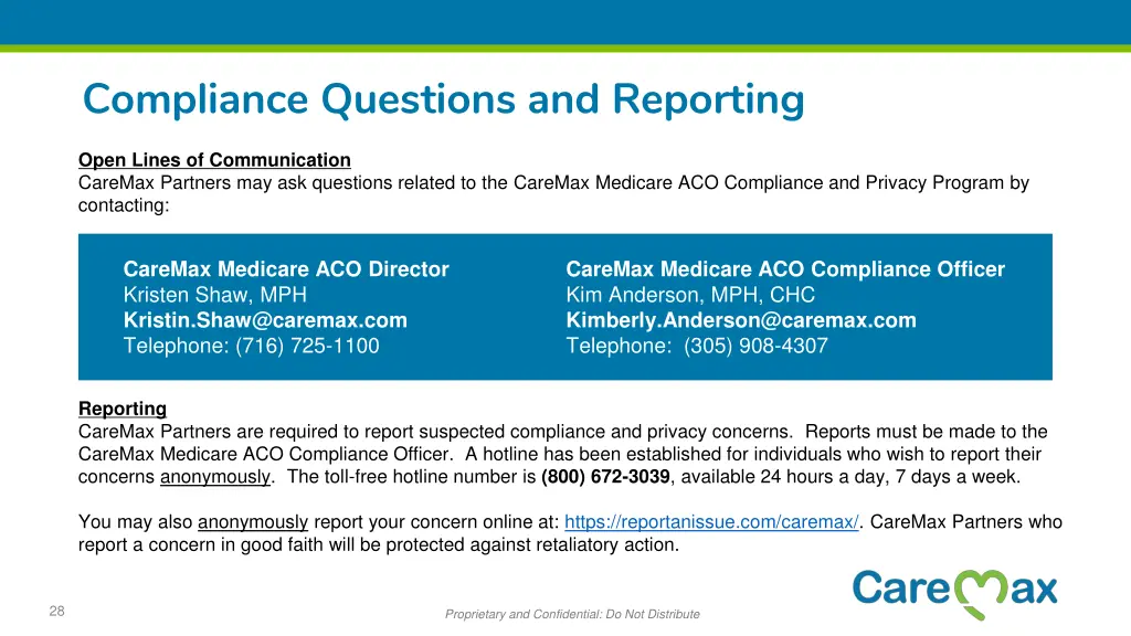 compliance questions and reporting