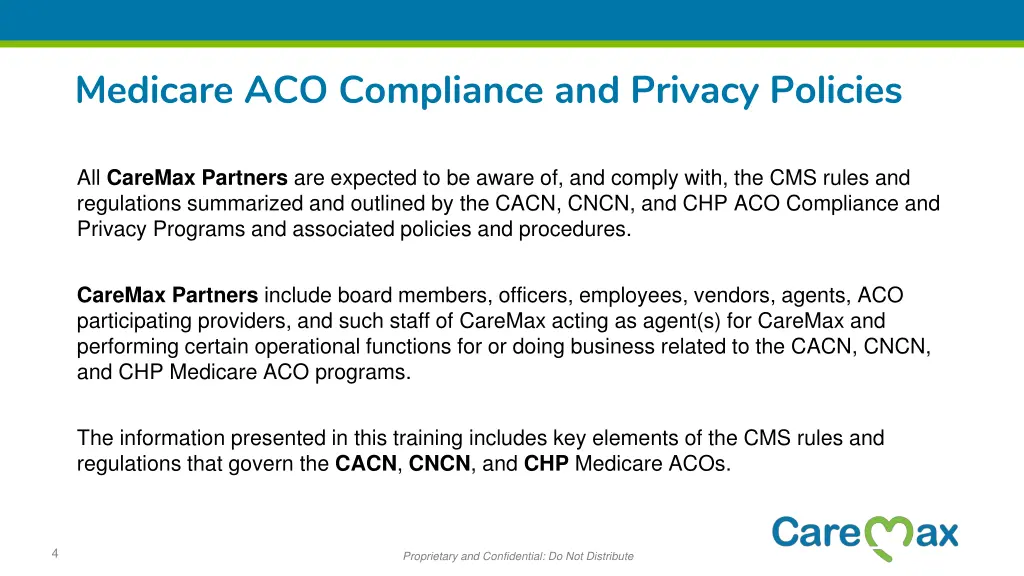 medicare aco compliance and privacy policies