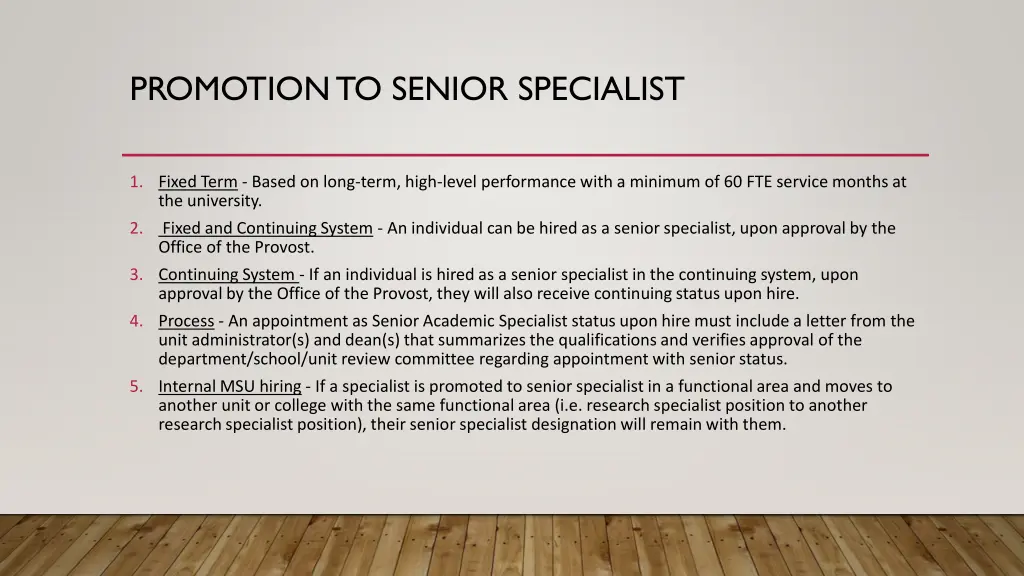 promotion to senior specialist