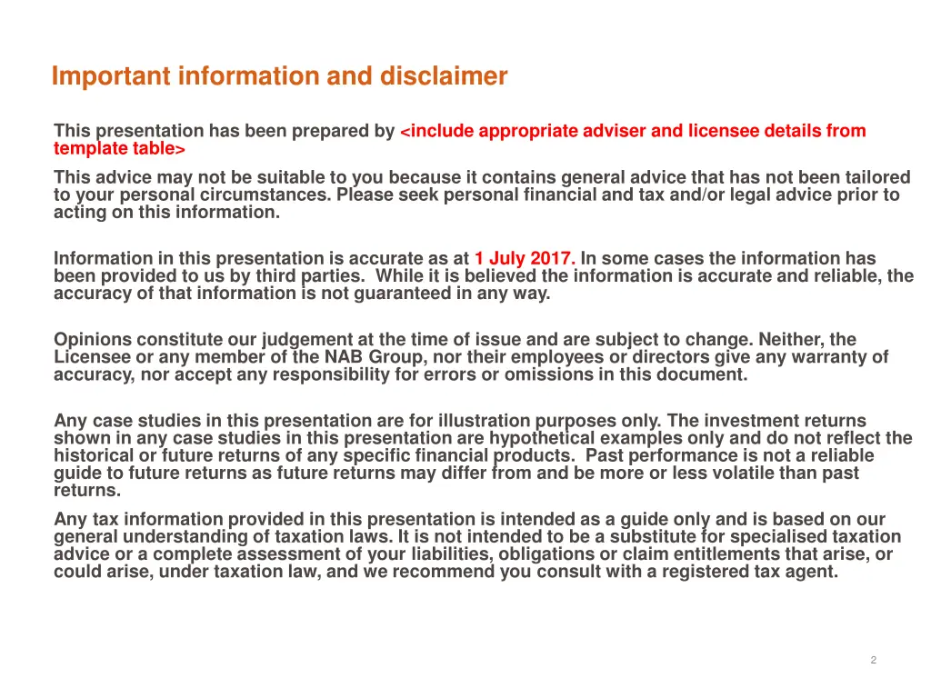 important information and disclaimer