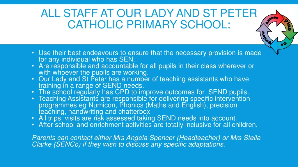 all staff at our lady and st peter catholic