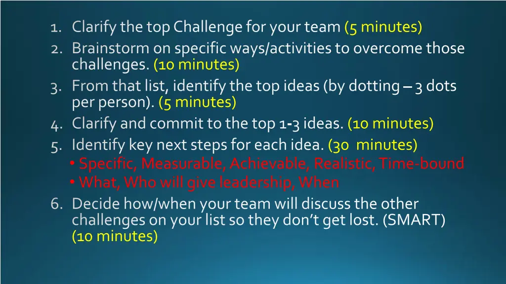 clarify the top challenge for your team 5 minutes