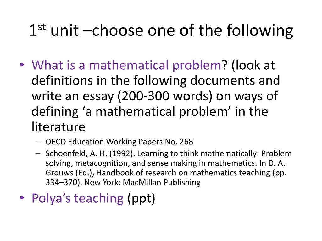 1 st unit choose one of the following