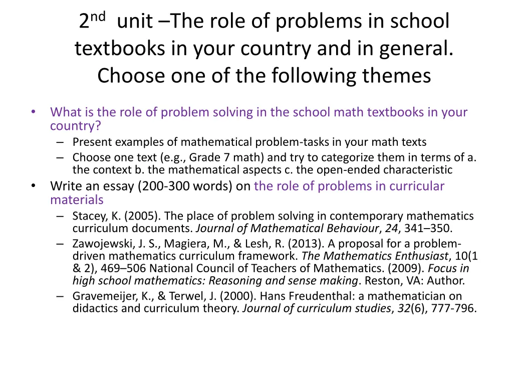 2 nd unit the role of problems in school