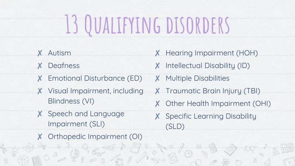 13 qualifying disorders