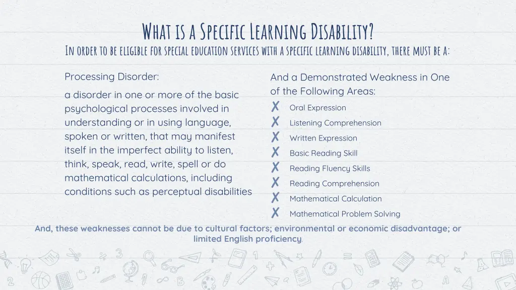 what is a specific learning disability in order