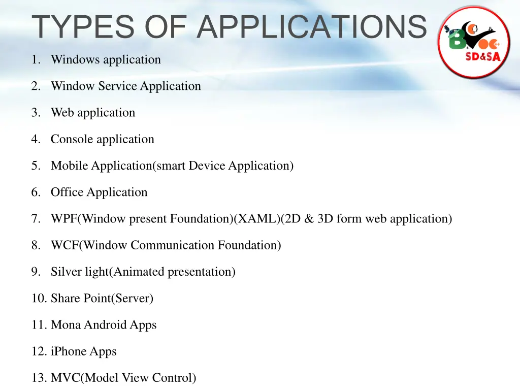 types of applications