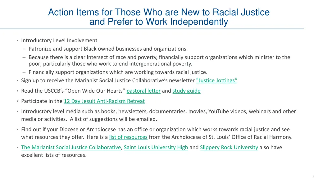 action items for those who are new to racial