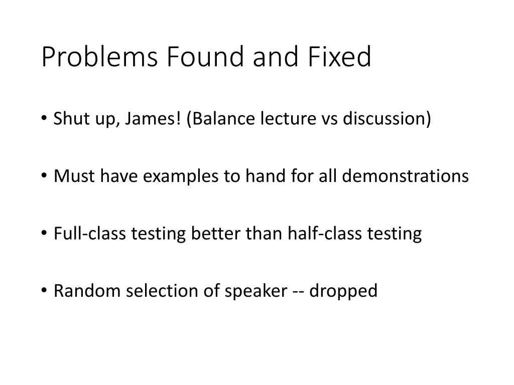problems found and fixed