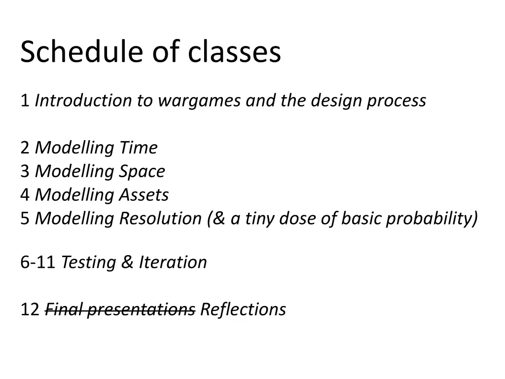schedule of classes