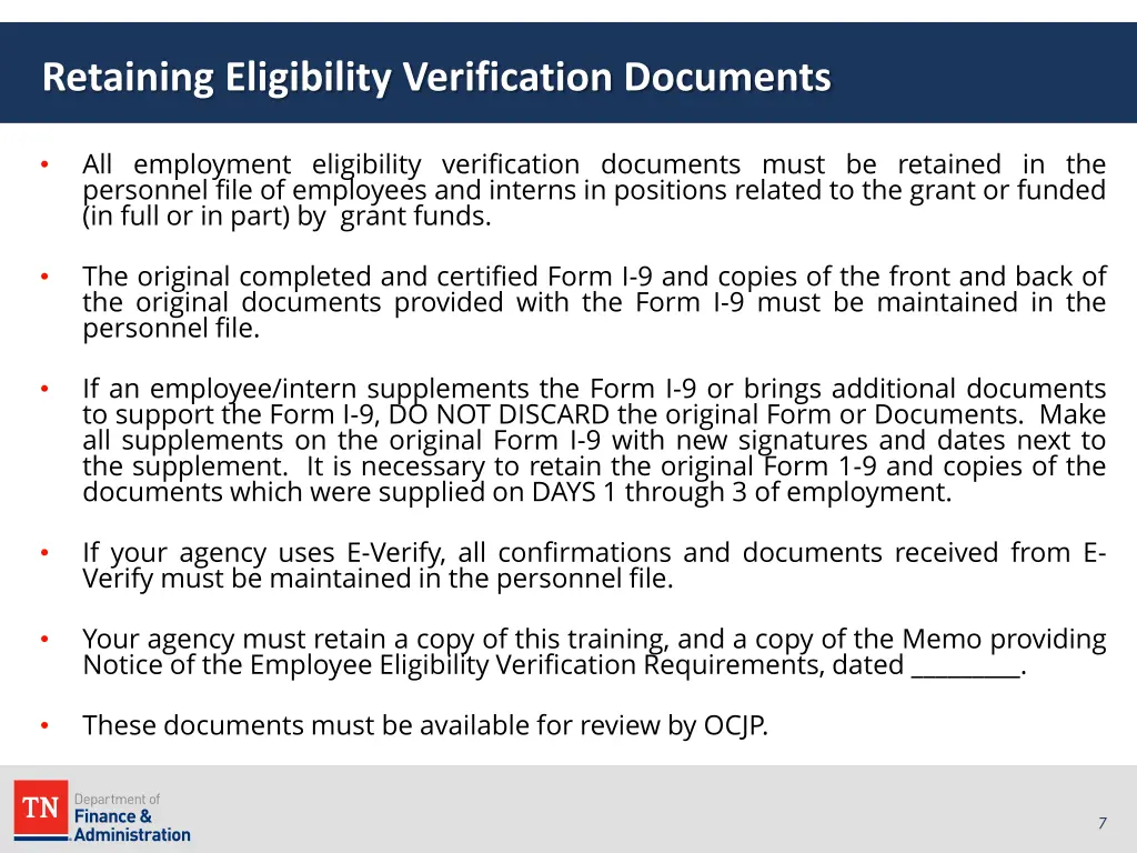 retaining eligibility verification documents