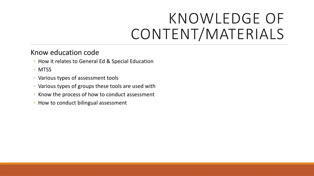 knowledge of content materials
