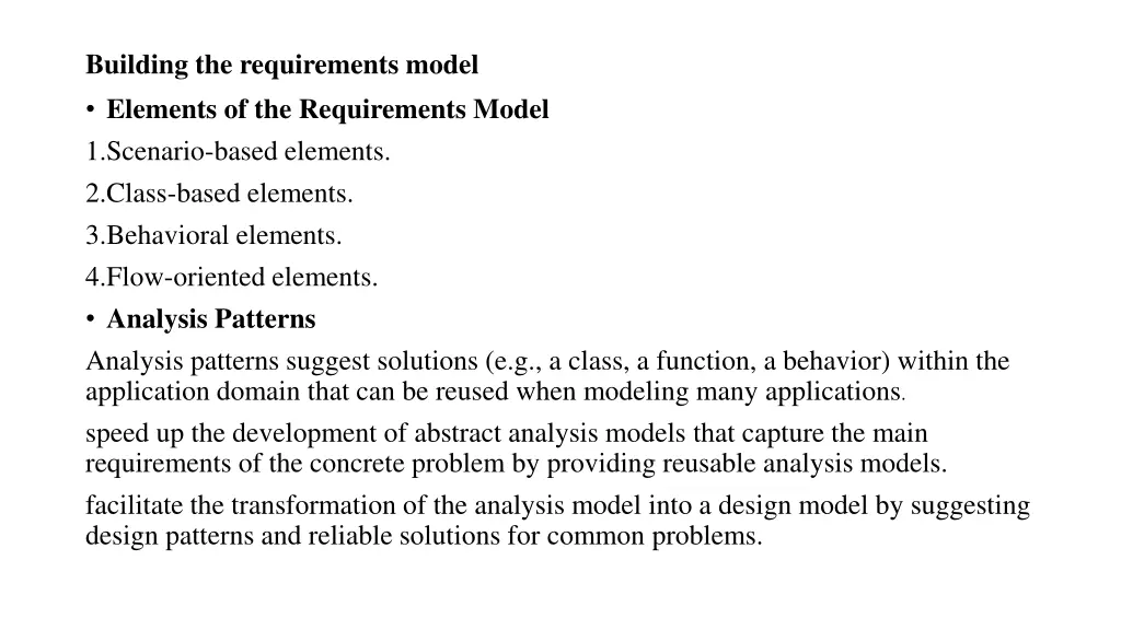 building the requirements model elements
