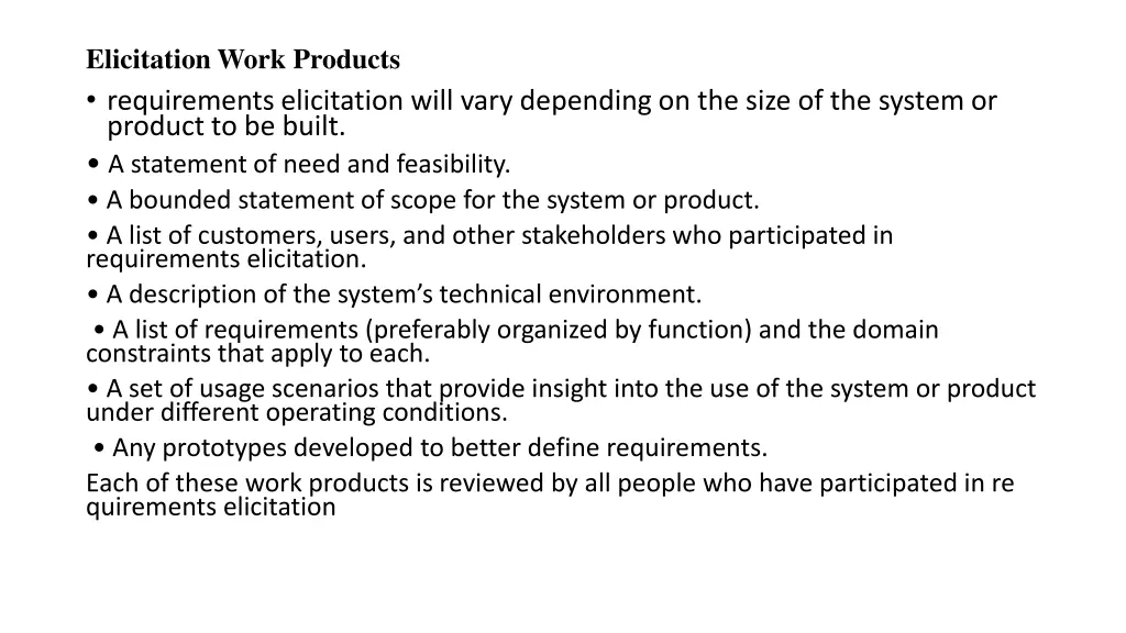 elicitation work products requirements