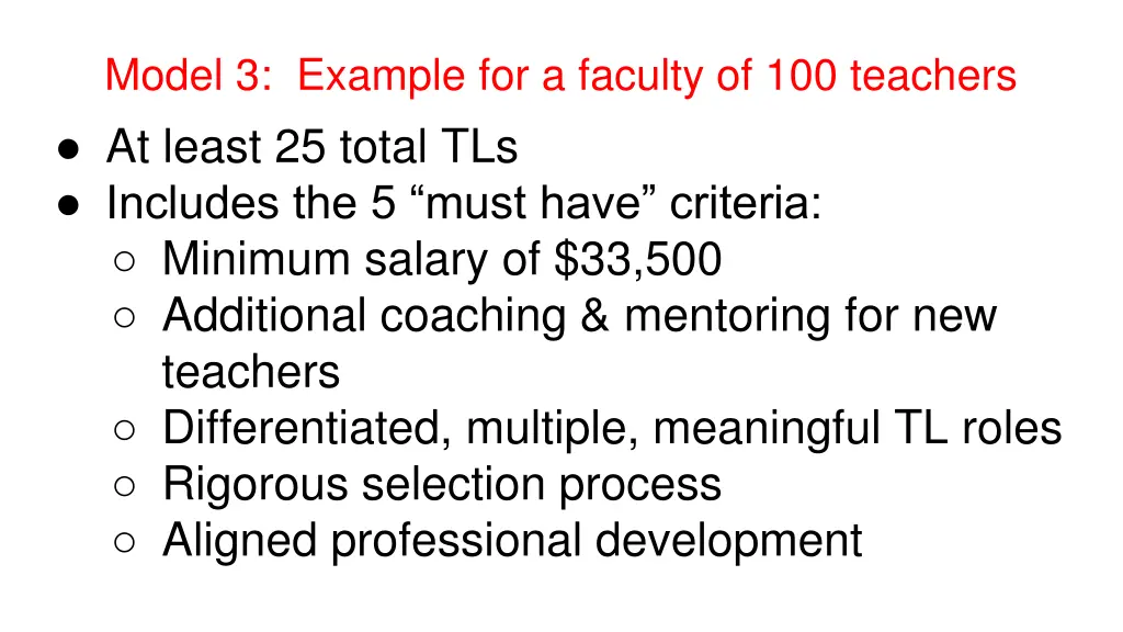 model 3 example for a faculty of 100 teachers