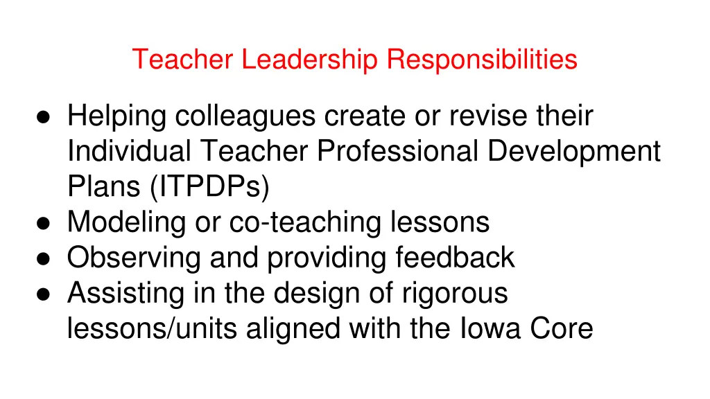 teacher leadership responsibilities