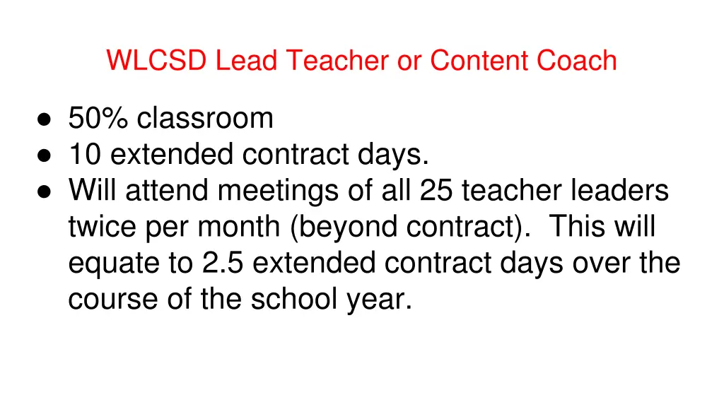 wlcsd lead teacher or content coach