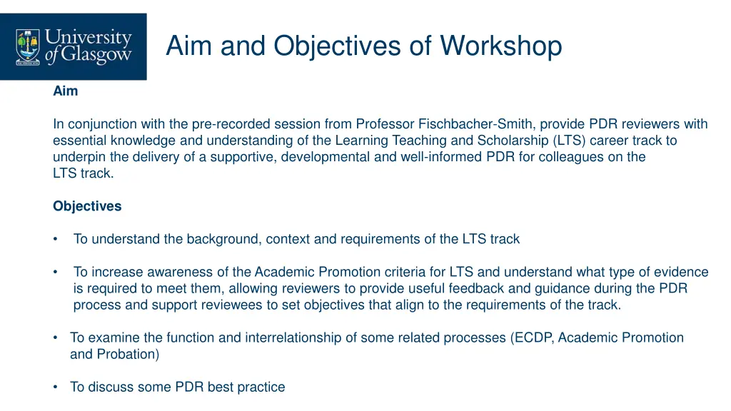 aim and objectives of workshop